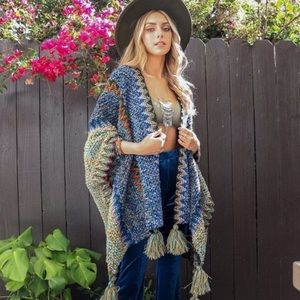 New Boho Crochet Poncho Cardigan Ruana